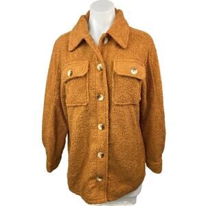 12th Tribe Brown Fleece Sherpa Cozy Button Down Shacket Shirt Jacket Size S/M